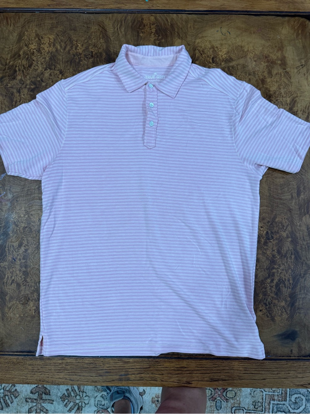 True Grit Pink White Striped Polo Shirt Men’s Size M